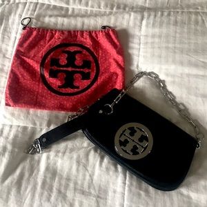 Tory Burch black clutch with detachable strap, never used!